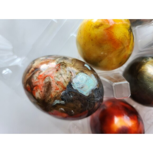 6 Handmade Enameled Eggs in Plastic Carton B49 - Picture 4 of 7